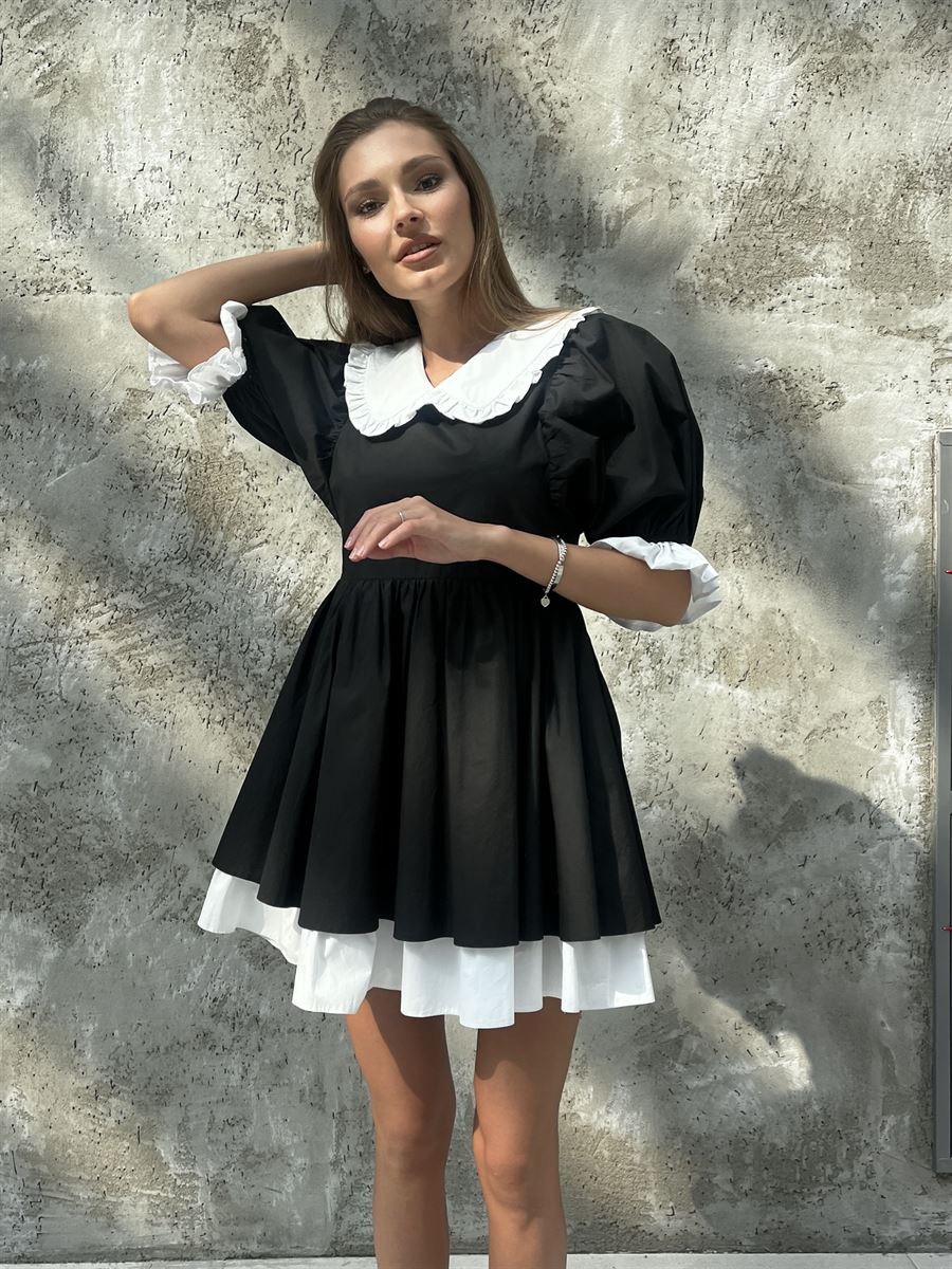 Черное платье с белым воротником короткое
