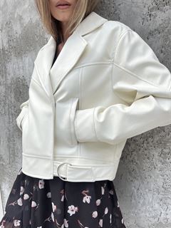 Белая женская кожаная куртка Ветка
