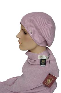 Розовый женский вязаный берет и шарф Италия Vizio Collezione